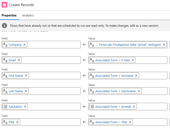 create leads with asociated form