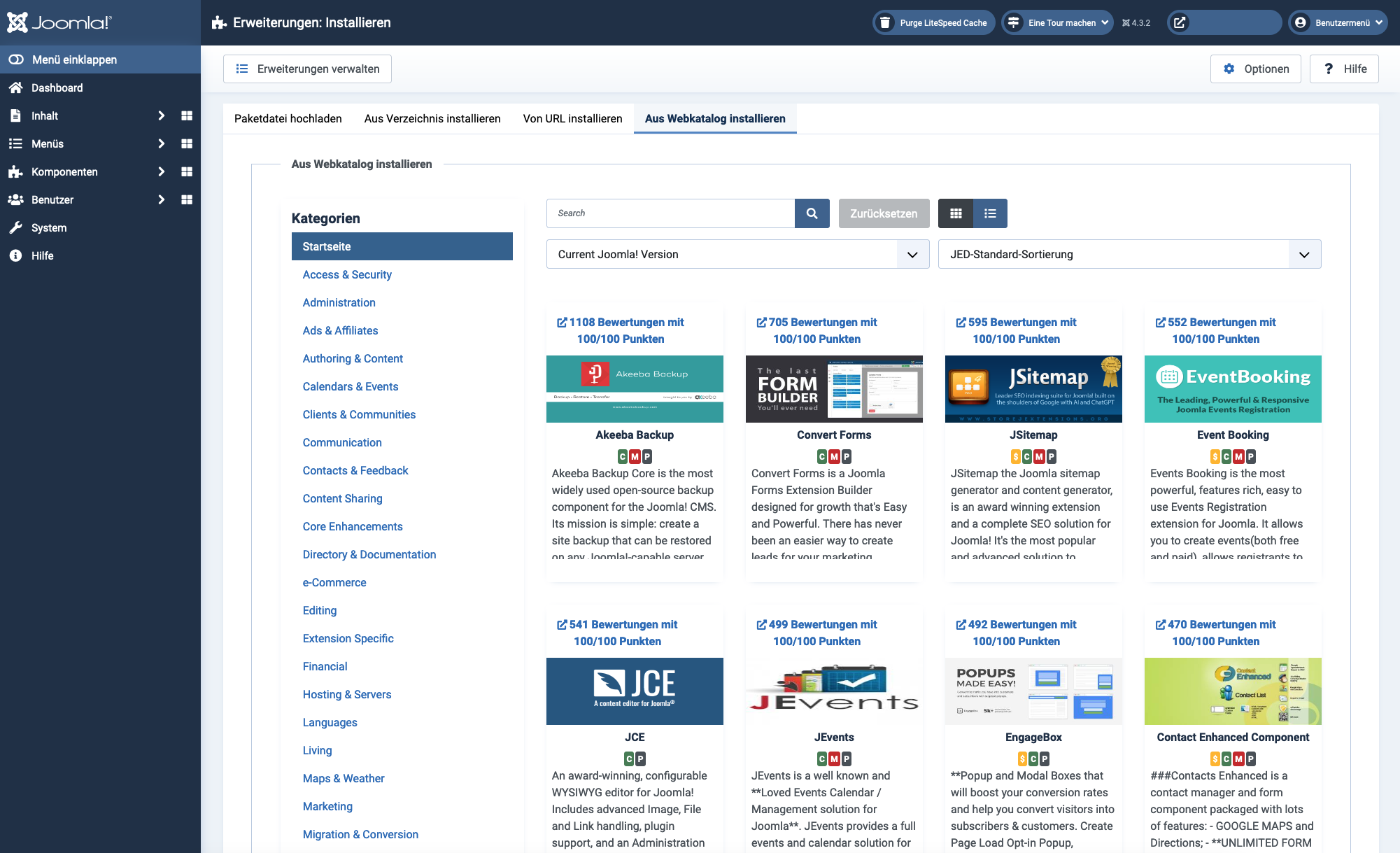 Backend-Extension-Ansicht von Joomla