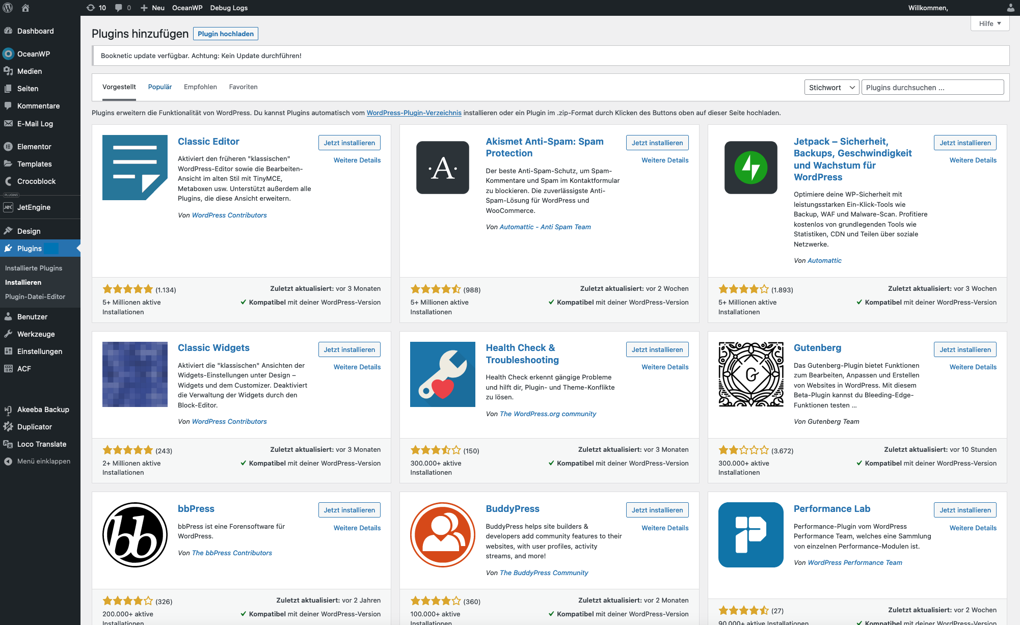 Backend-Plugin-Ansicht von WordPress