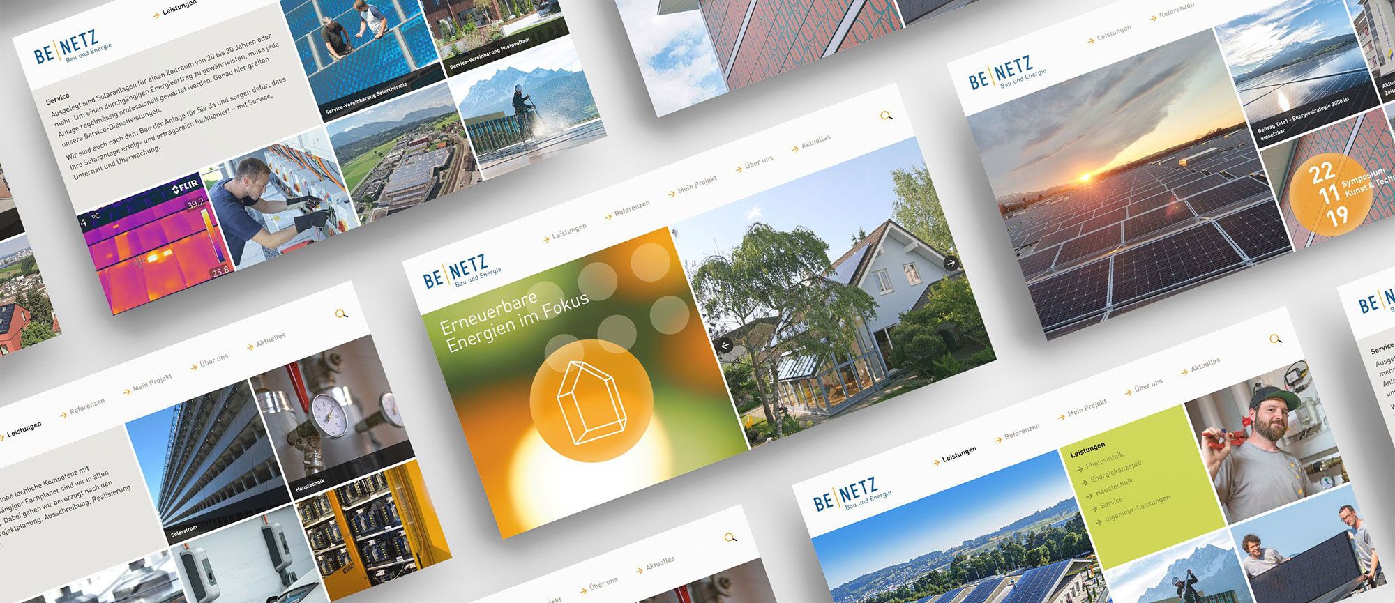 Screenshots vom Redesign der Website der Firma BE Netz AG