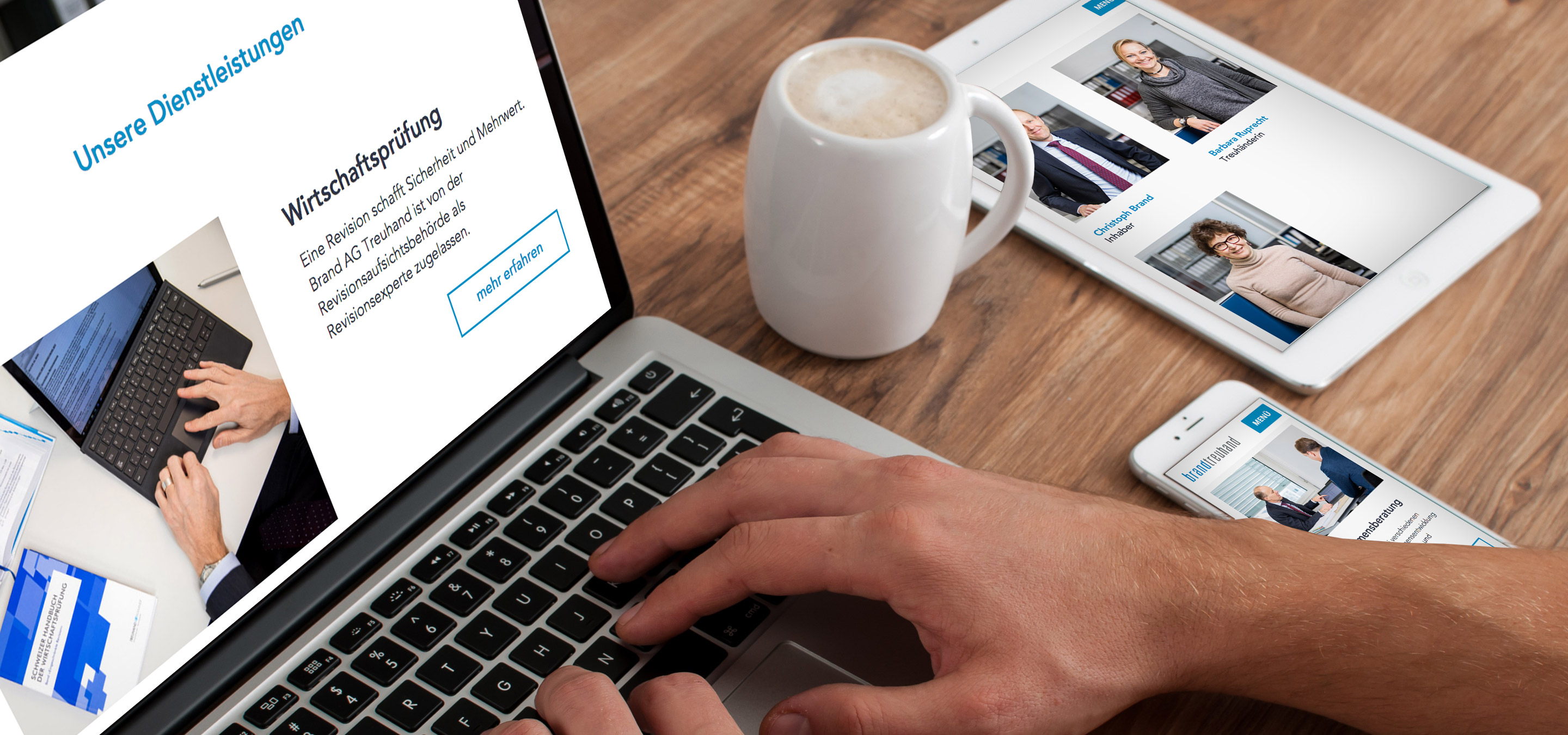 Vorschaubild der Webseite Brandtreuhand auf Notebook, Tablet und Mobile