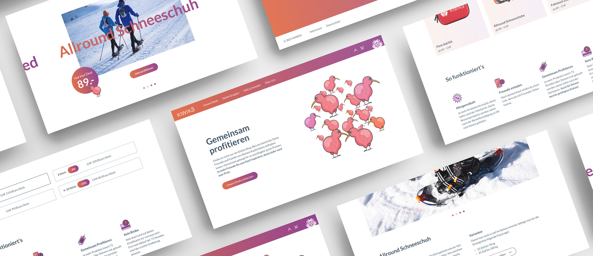 Screenshots von der optimierte Onlineshop der Firma Kiwika AG