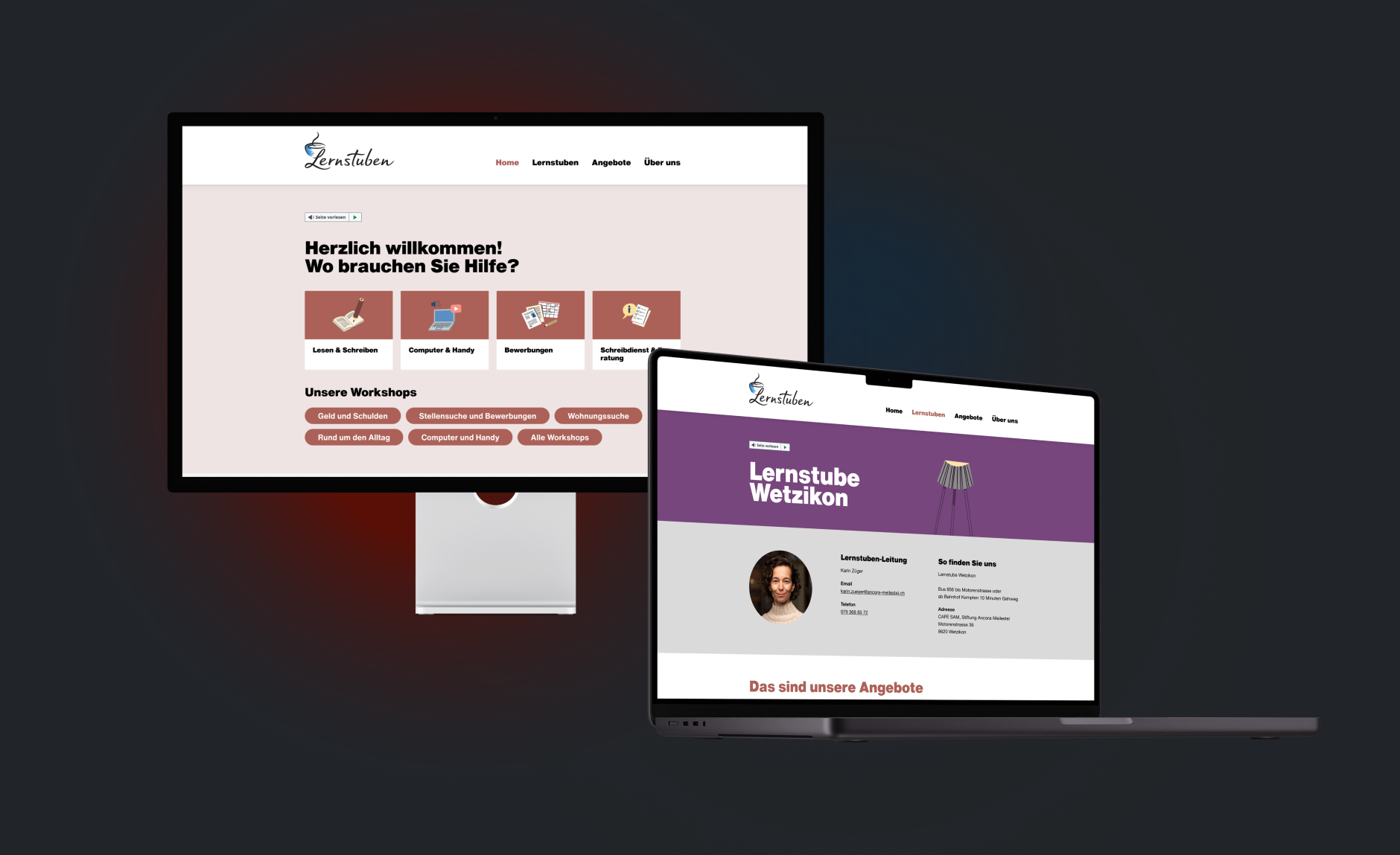 Desktop- und Laptopansicht der Lernstuben Website