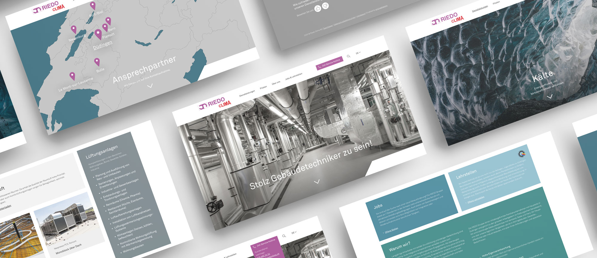 Screenshots von der neue Website der Firma Riedo Clima AG