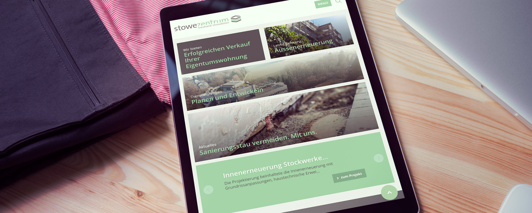 Vorschaubild der Webseite Stowezentrum auf Tablet