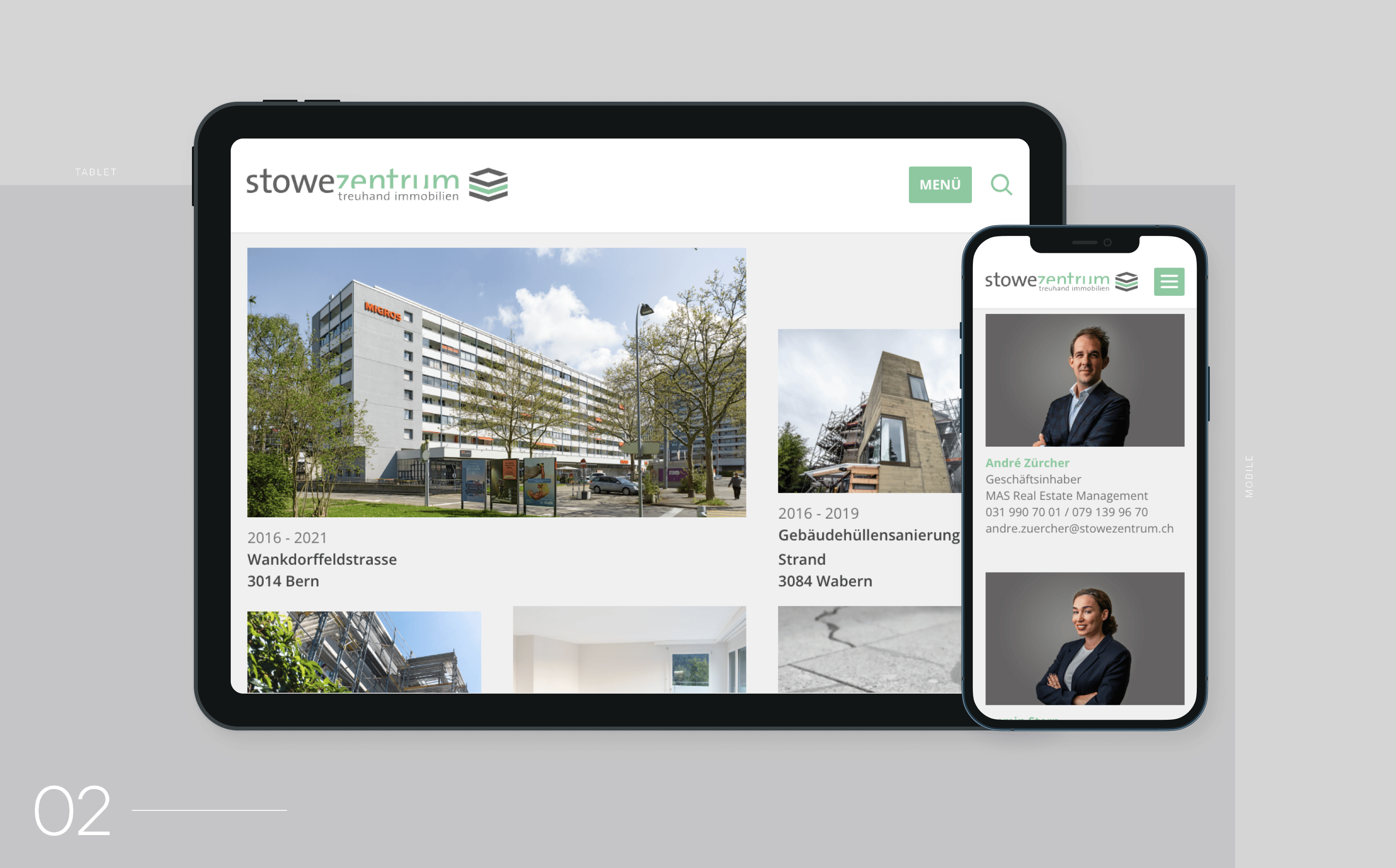 Vorschaubild einer Webseite auf Tablet und Mobile